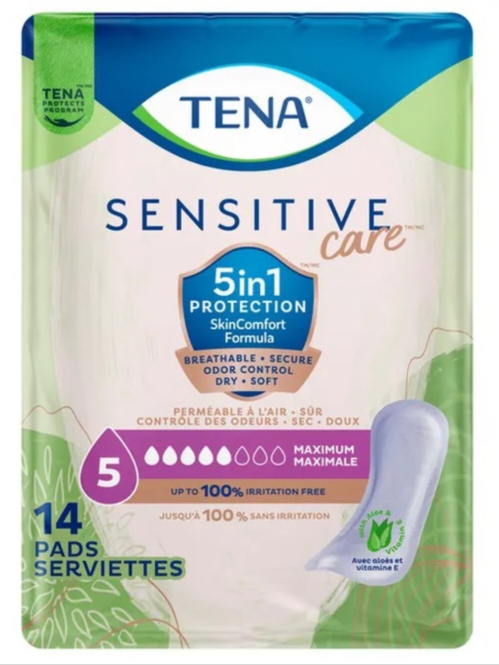 4/$15 🌻 NWT Tena Sensitive Care 5-in-1 Protection Pads - Maximum 14 Count